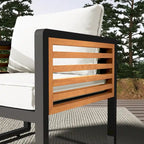 4-Piece Sofa Set, Metal and Wood Frame Sofa with Thick Cushions and Backrest, Acacia Wood Tabletop, Suitable for Outdoor Garden