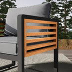 4-Piece Sofa Set, Metal and Wood Frame Sofa with Thick Cushions and Backrest, Acacia Wood Tabletop, Suitable for Outdoor Garden