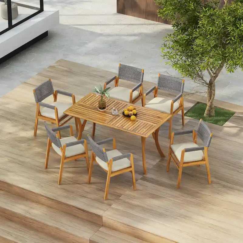 Holomn Outdoor 7-piece Acacia Wood Dining Set with Rope Chairs by Christopher Knight Home