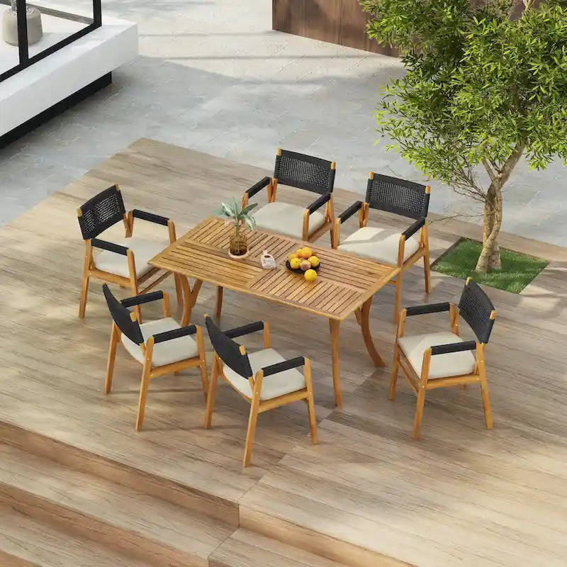 Holomn Outdoor 7-piece Acacia Wood Dining Set with Rope Chairs by Christopher Knight Home