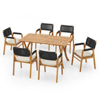 Holomn Outdoor Acacia Wood Dining with Rope Chairs