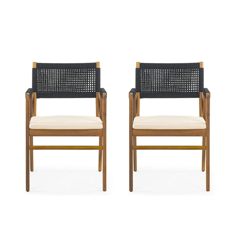 Holomn Outdoor Acacia Wood Dining with Rope Chairs