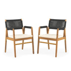 Holomn Outdoor Acacia Wood Dining with Rope Chairs