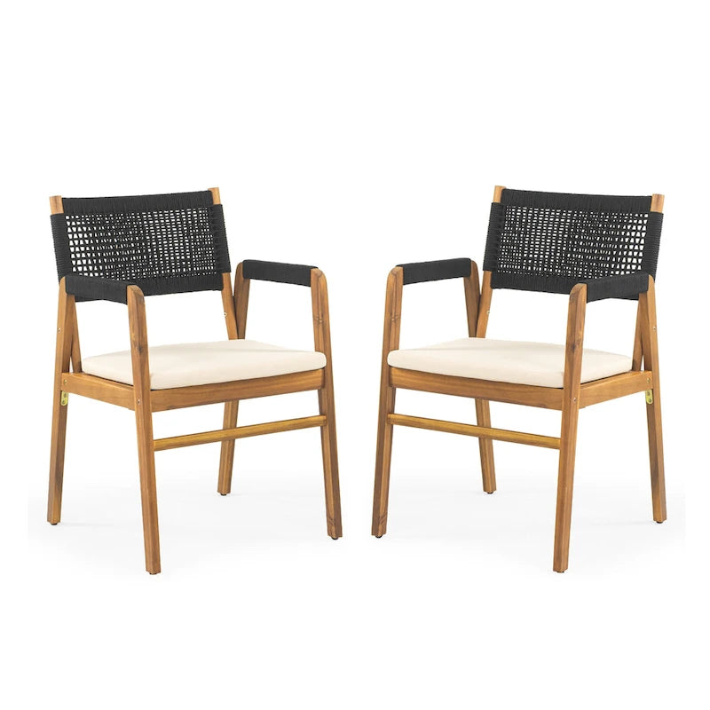 Holomn Outdoor Acacia Wood Dining with Rope Chairs