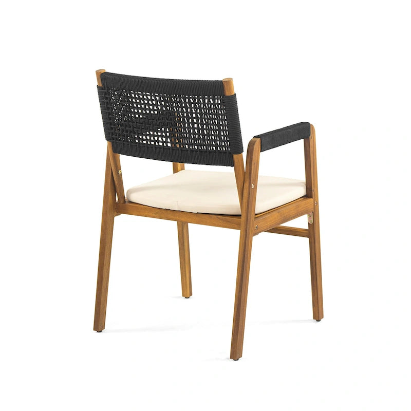 Holomn Outdoor Acacia Wood Dining with Rope Chairs