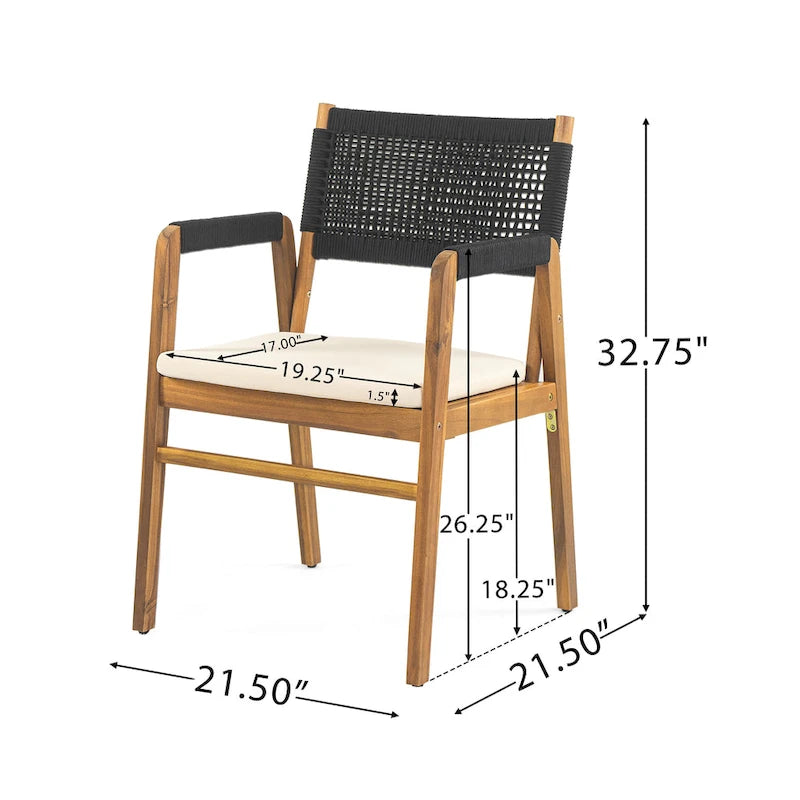 Holomn Outdoor Acacia Wood Dining with Rope Chairs