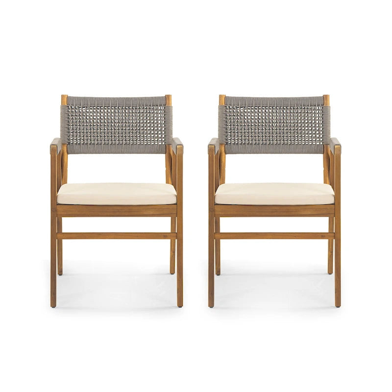Holomn Outdoor Acacia Wood Dining with Rope Chairs