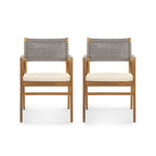 Holomn Outdoor Acacia Wood Dining with Rope Chairs