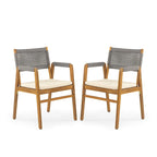 Holomn Outdoor Acacia Wood Dining with Rope Chairs