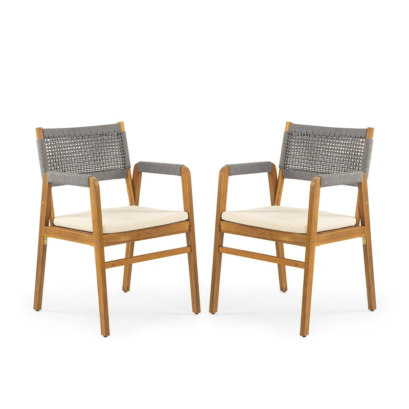 Holomn Outdoor Acacia Wood Dining with Rope Chairs