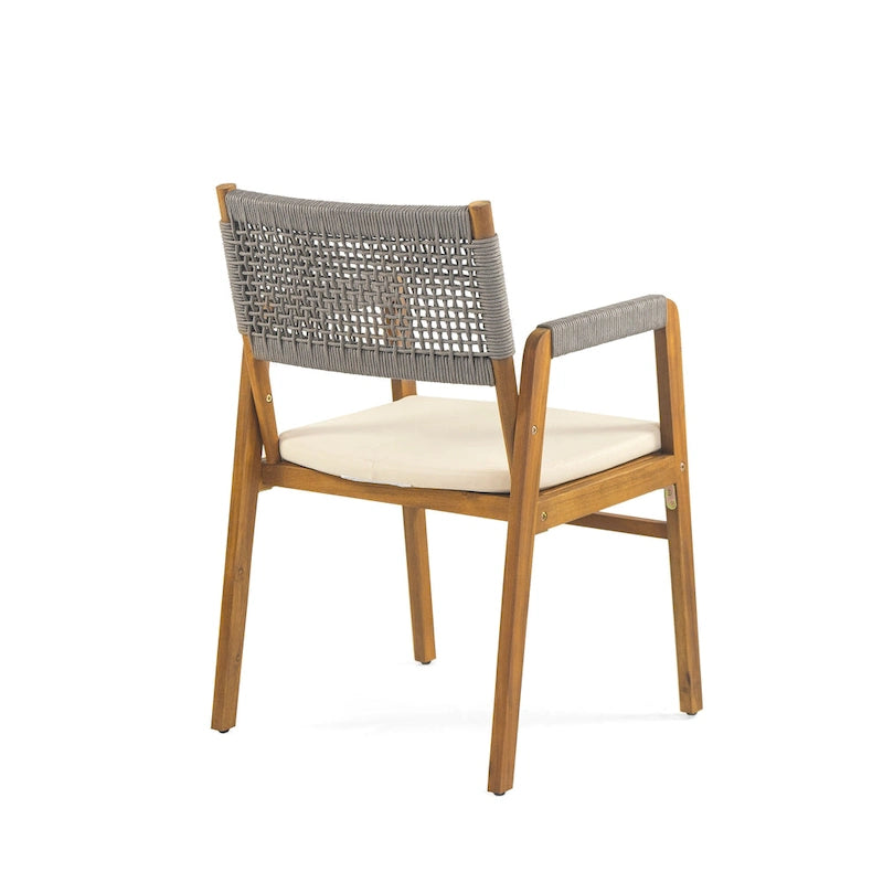 Holomn Outdoor Acacia Wood Dining with Rope Chairs