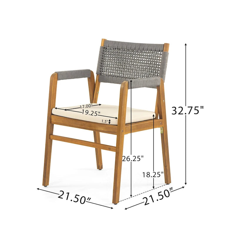 Holomn Outdoor Acacia Wood Dining with Rope Chairs