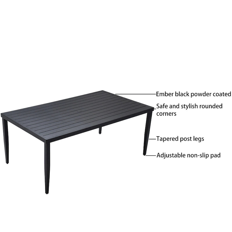 GDFStudio -Sharon Outdoor Patio Aluminum 40x70 Rectangle Dining Table with Tapered Feet & Umbrella Hole