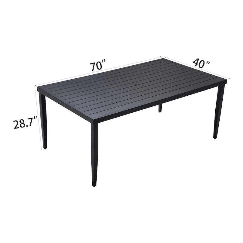 GDFStudio -Sharon Outdoor Patio Aluminum 40x70 Rectangle Dining Table with Tapered Feet & Umbrella Hole