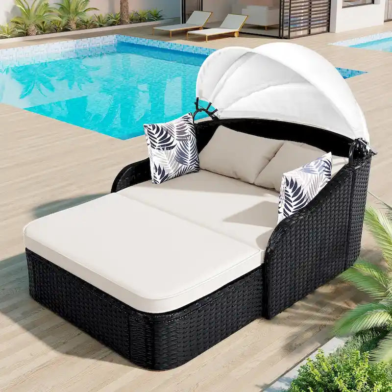 79.9 Outdoor Double Lounge Sunbed with Adjustable Canopy