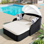 79.9 Outdoor Double Lounge Sunbed with Adjustable Canopy