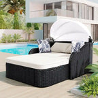 79.9 Outdoor Double Lounge Sunbed with Adjustable Canopy