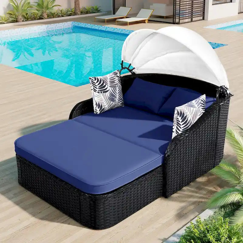79.9 Outdoor Double Lounge Sunbed with Adjustable Canopy