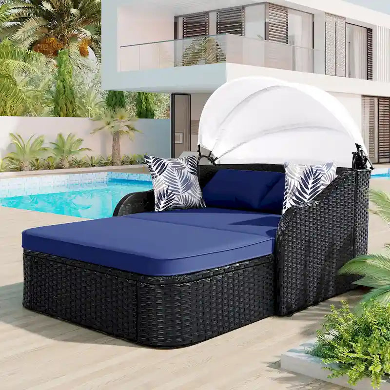 79.9 Outdoor Double Lounge Sunbed with Adjustable Canopy