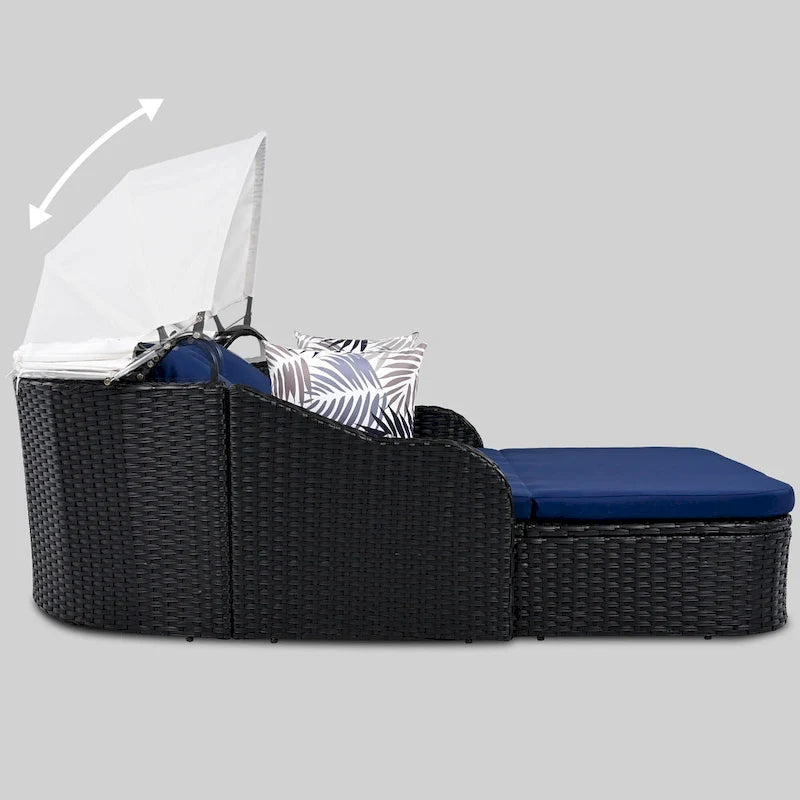 79.9 Outdoor Double Lounge Sunbed with Adjustable Canopy