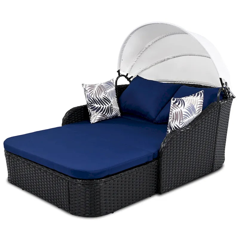 79.9 Outdoor Double Lounge Sunbed with Adjustable Canopy