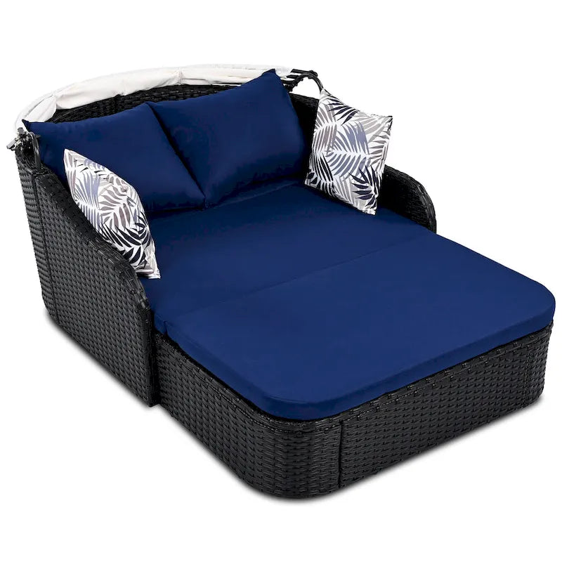 79.9 Outdoor Double Lounge Sunbed with Adjustable Canopy