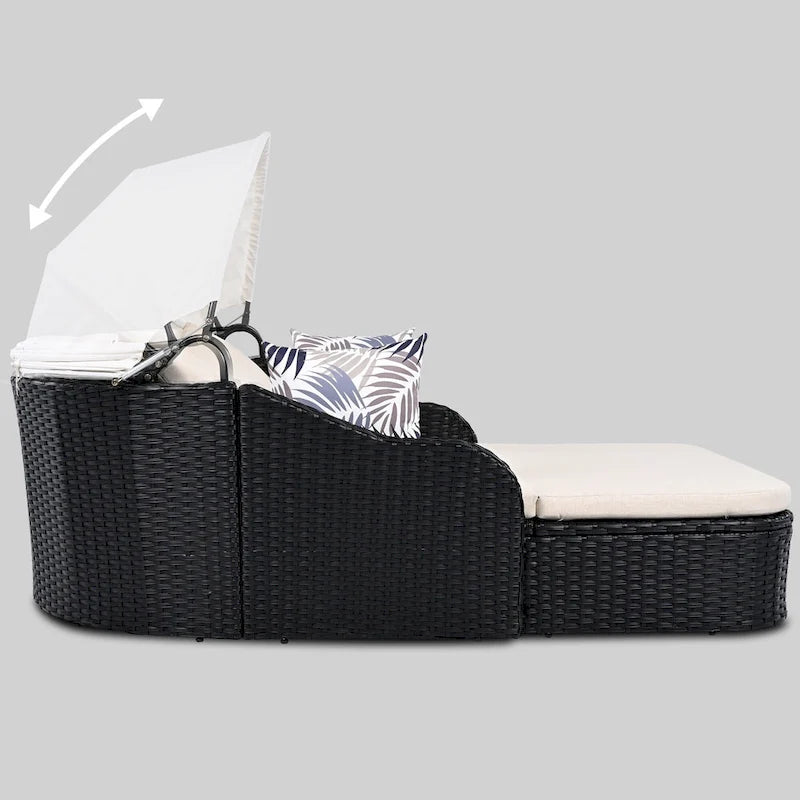79.9 Outdoor Double Lounge Sunbed with Adjustable Canopy