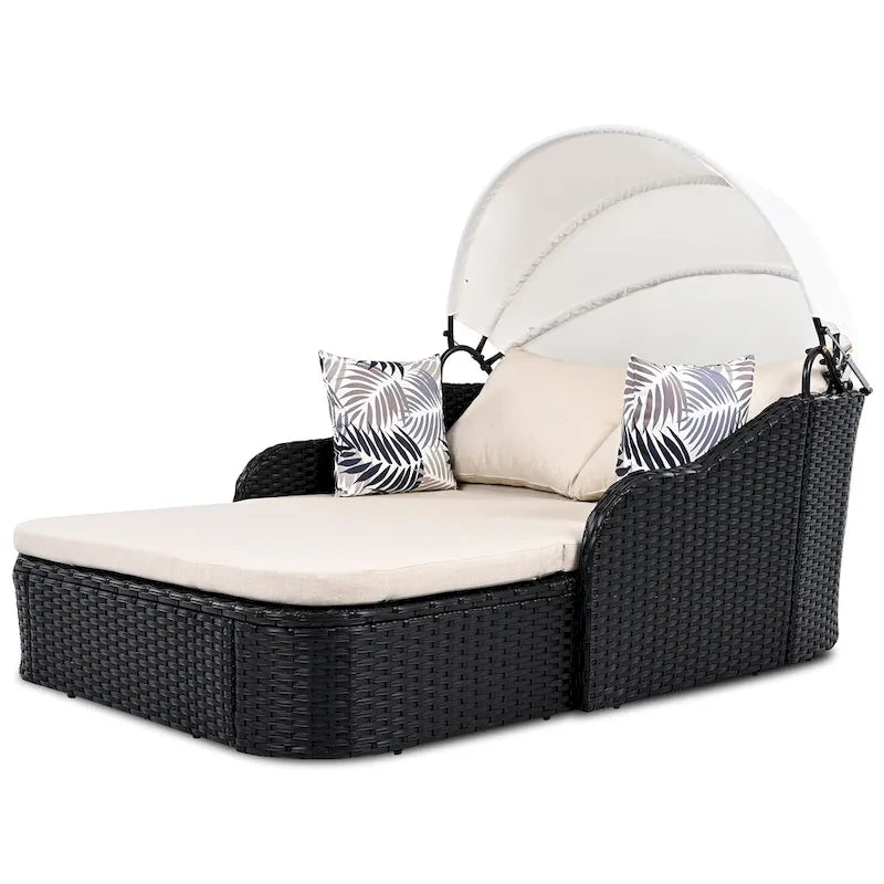79.9 Outdoor Double Lounge Sunbed with Adjustable Canopy