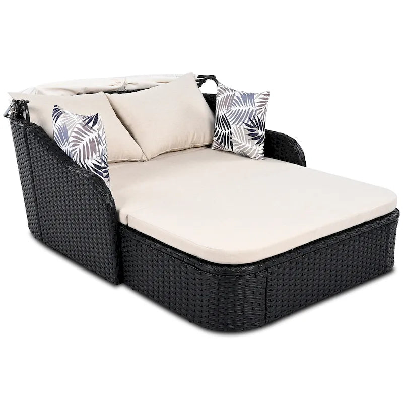 79.9 Outdoor Double Lounge Sunbed with Adjustable Canopy