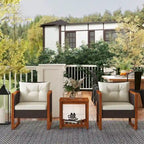 3 Pieces Patio Bistro Set Wooden with Cushions