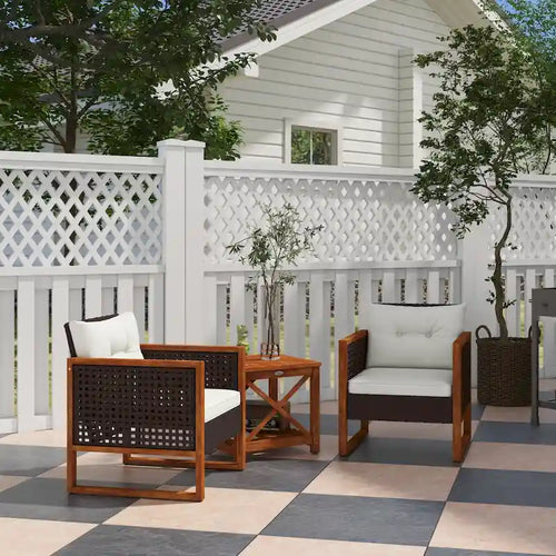 3 Pieces Patio Bistro Set Wooden with Cushions