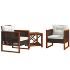 3 Pieces Patio Bistro Set Wooden with Cushions
