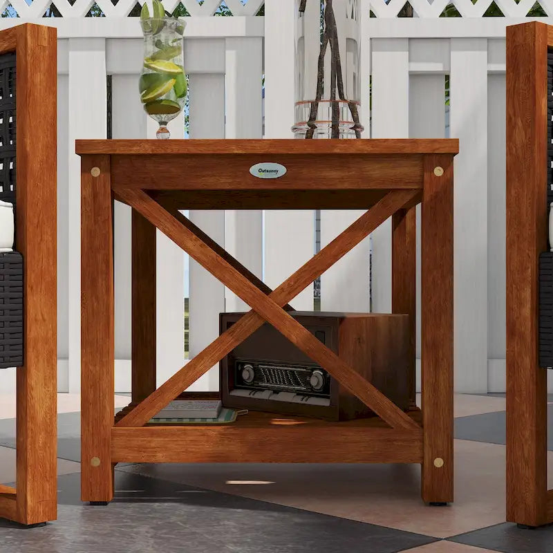 3 Pieces Patio Bistro Set Wooden with Cushions