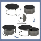 9-Piece Half-Moon Wicker Patio Sofa Set with Cushions and Two Round Coffee Tables