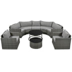 9-Piece Half-Moon Wicker Patio Sofa Set with Cushions and Two Round Coffee Tables
