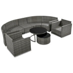 9-Piece Half-Moon Wicker Patio Sofa Set with Cushions and Two Round Coffee Tables