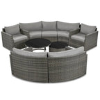 9-Piece Half-Moon Wicker Patio Sofa Set with Cushions and Two Round Coffee Tables