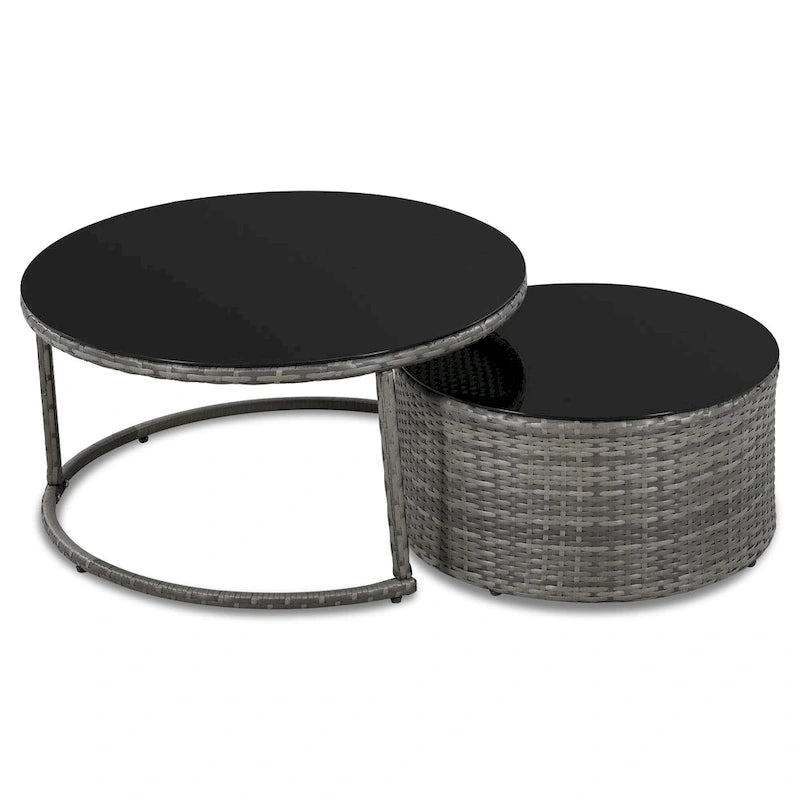 9-Piece Half-Moon Wicker Patio Sofa Set with Cushions and Two Round Coffee Tables