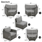 9-Piece Half-Moon Wicker Patio Sofa Set with Cushions and Two Round Coffee Tables