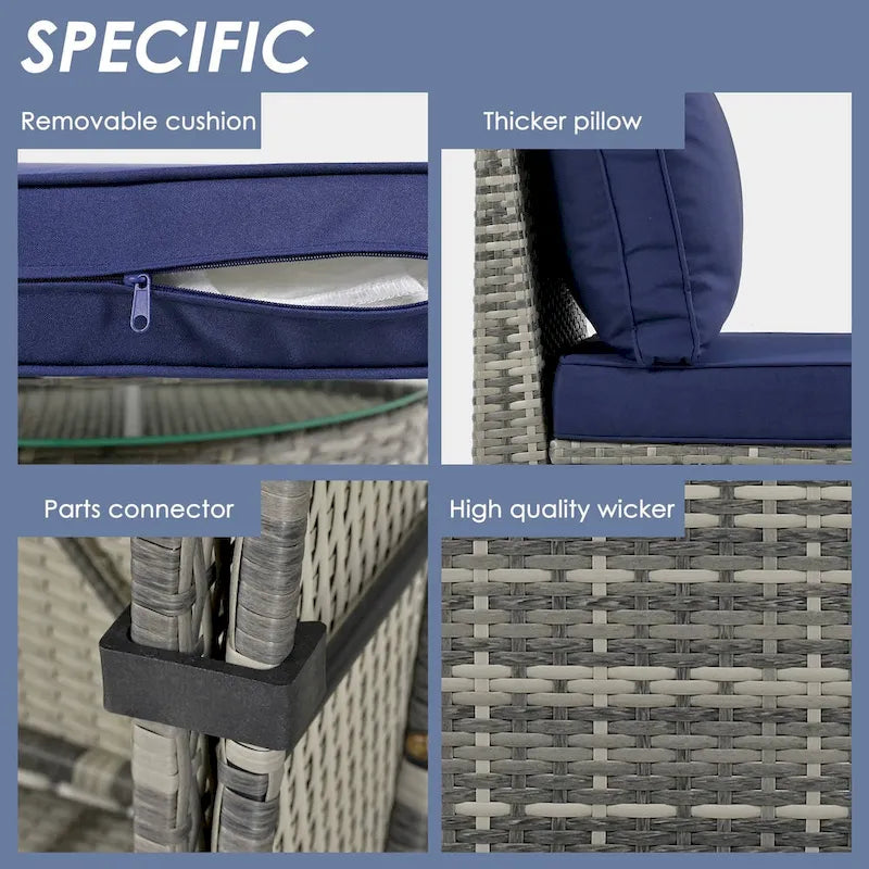 9-Piece Half-Moon Wicker Patio Sofa Set with Cushions and Two Round Coffee Tables