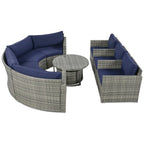 9-Piece Half-Moon Wicker Patio Sofa Set with Cushions and Two Round Coffee Tables