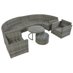 9-Piece Half-Moon Wicker Patio Sofa Set with Cushions and Two Round Coffee Tables