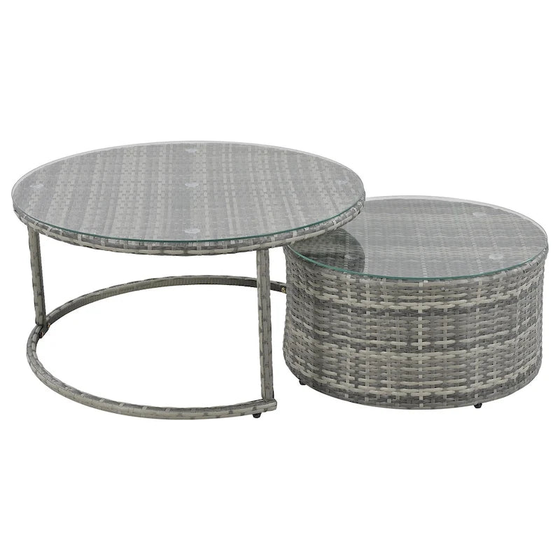 9-Piece Half-Moon Wicker Patio Sofa Set with Cushions and Two Round Coffee Tables