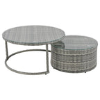 9-Piece Half-Moon Wicker Patio Sofa Set with Cushions and Two Round Coffee Tables