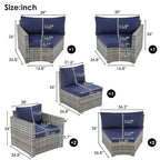 9-Piece Half-Moon Wicker Patio Sofa Set with Cushions and Two Round Coffee Tables