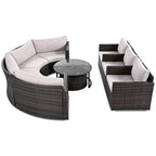 9-Piece Half-Moon Wicker Patio Sofa Set with Cushions and Two Round Coffee Tables