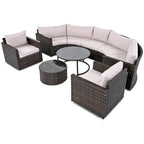 9-Piece Half-Moon Wicker Patio Sofa Set with Cushions and Two Round Coffee Tables