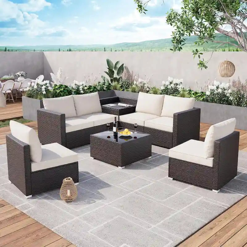 IDEALHOUSE 8 Piece Patio Furniture Set, All-Weather Wicker Rattan