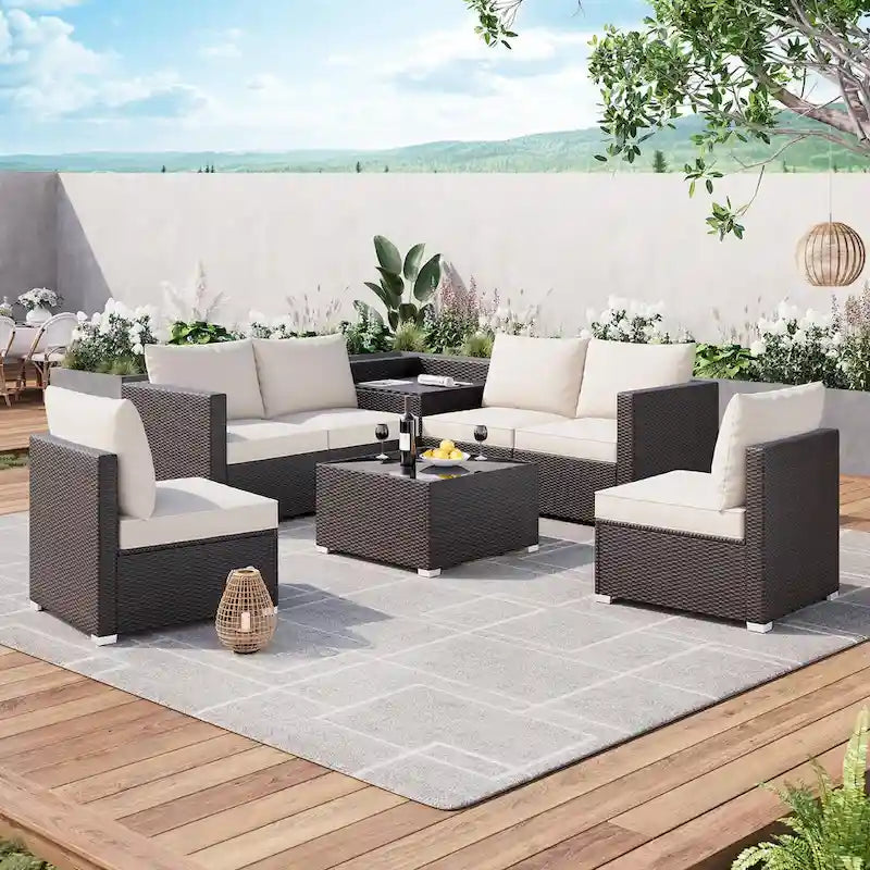 IDEALHOUSE 8 Piece Patio Furniture Set, All-Weather Wicker Rattan