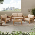 Modern Outdoor 4-piece Acacia Wood Sectional Sofa Set with Waterproof Cushions